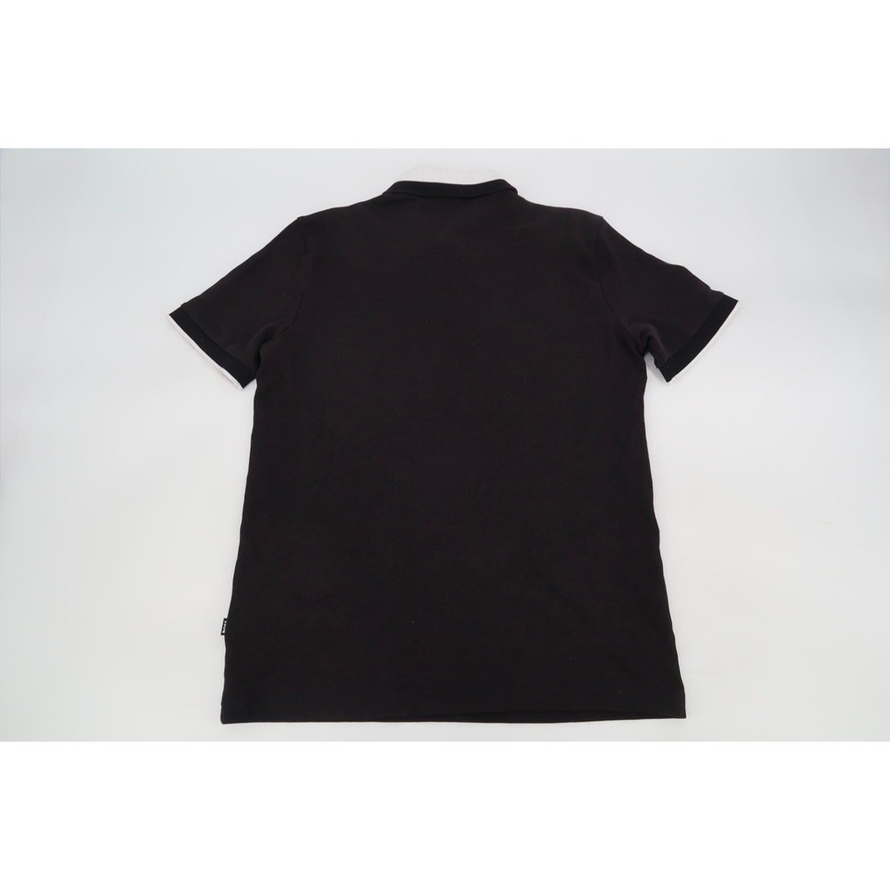 Hugo Boss Prout Polo Shirt Mens Medium Black Tan Striped Pique Contrast Collar - Picture 6 of 13